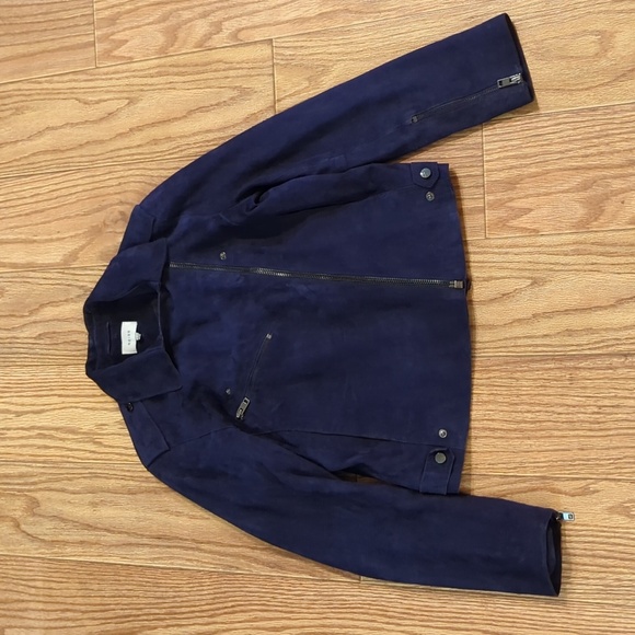 Reiss Santiago Suede Biker Jacket 100% goat leather women's size 6 - Picture 3 of 8